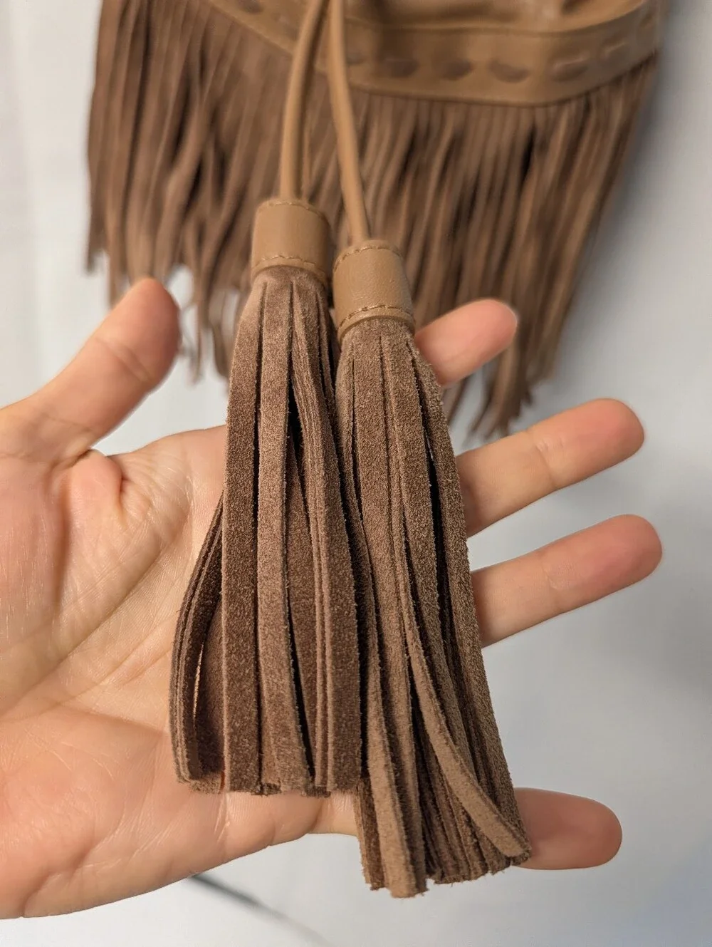Johnny Was ITALIAN LEATHER FRINGE BUCKET BAG Fringe Drawstring Shoulder Purse